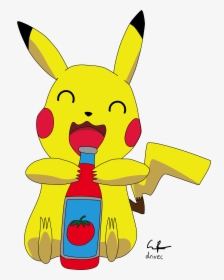 Pikachu And The Ketchup Bottle - Cartoon, HD Png Download, Free Download