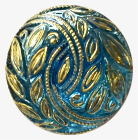 Sky Blue With Gold Laurel Leaves Czech Glass Button - Gemstone, HD Png Download, Free Download