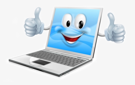 Laptop With A Cartoon Smiley Face On The Screen Giving - Computer With Smiley Face, HD Png Download, Free Download