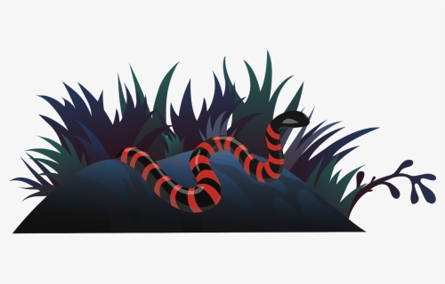Snake, Grass, Red, Black, Reptile, Wildlife, Nature - Semak Semak Kartun, HD Png Download, Free Download