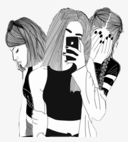 Drawing Sadness Sad Girl Photography Tumblr Black White - Sketch Of 3 Best Friends, HD Png Download, Free Download