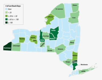 Map Of Counties With Lost Beach Days Due To Harmful - Blue Green Algae New York State, HD Png Download, Free Download