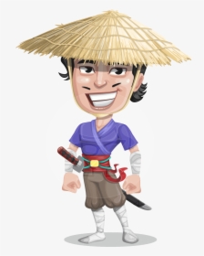 Samurai With Straw Hat Cartoon Vector Character Aka - Samurai Cartoon Character Png, Transparent Png, Free Download
