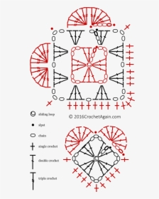 Crochet Granny Heart Diagram - Crochet Heart Pattern Diagram, HD Png Download, Free Download