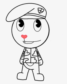 Htf=happy Tree Friends Lineart With Military Shall - Cartoon, HD Png Download, Free Download