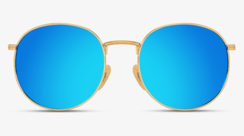 Mirror Blue Gold Frame Round Women Sunglasses, Girls - Reflection, HD Png Download, Free Download