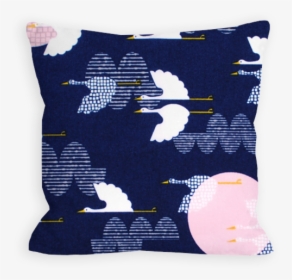 Serene Cranes Navy And White Pillow - Cushion, HD Png Download, Free Download