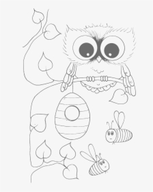 Cute Owl With Bees Coloring Pages - Cute Owl Clipart Black And White, HD Png Download, Free Download