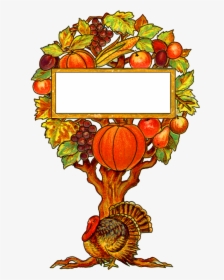 Thanksgiving Tree With Turkey And Fruits - Fall Vintage Thanksgiving, HD Png Download, Free Download