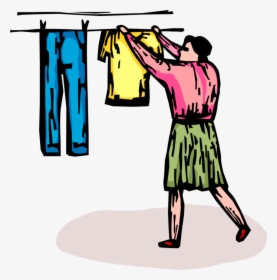 Vector Illustration Of Woman Hangs Clean Clothes To, HD Png Download, Free Download