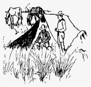 Line Drawing Cowboy Camp, HD Png Download, Free Download