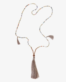 Mala With 3 Mauve Tassels Glass Beads And Rudraksha - Necklace, HD Png Download, Free Download