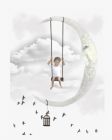Transparent Night Clouds Png - Child Swinging From Moon, Png Download, Free Download