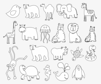 Colorful Animals Black White Line Art 555px - Black And White Graphic Of Animals, HD Png Download, Free Download