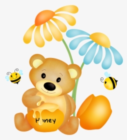 Cute Bear And Bee Clipart - Bear And Honey Cartoon, HD Png Download, Free Download