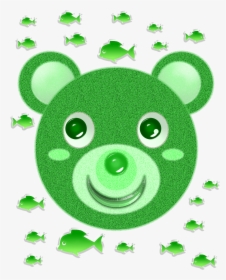 Green Bear Face And Fish - Face Green Bear Cartoon, HD Png Download, Free Download