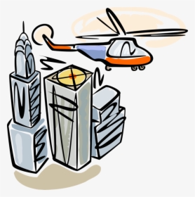 Vector Illustration Of Helicopter Aircraft Flies Over - Cartoon Helicopter New York, HD Png Download, Free Download