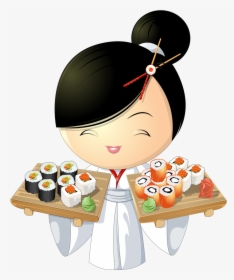 Girl Png Pinterest Asian - Cartoon Girl Eating Sushi, Transparent Png, Free Download