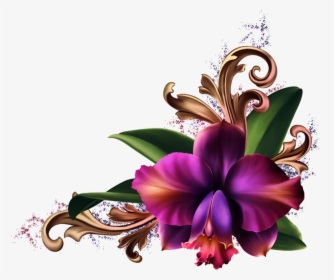 Romantic Orchids Borders And Frames, Flower Art, Dividers, - Orchid And Lily Floral Border Png, Transparent Png, Free Download