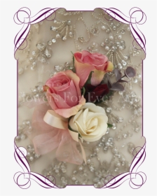 Silk Artificial Rose Pink And Cream Ladies Corsage - Flower Bouquet, HD Png Download, Free Download