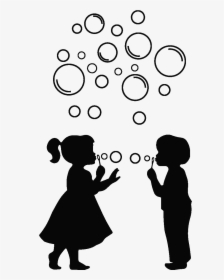 Banner Transparent Library Little Girl Blowing Bubbles - Blowing Bubbles Clipart Black And White, HD Png Download, Free Download