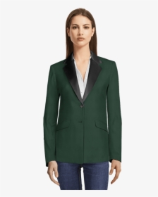 Green Tuxedo Blazer With Black Lapels - Blazer Mujer Azul Png, Transparent Png, Free Download