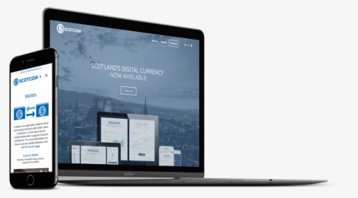 Scotcoin Website Mockup On A Laptop And A Mobile Device - Mobile And Laptop Mockup, HD Png Download, Free Download