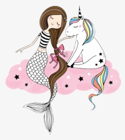 Collection Of Free Mermaid Drawing Unicorn Download - Unicorn And Mermaid Clipart, HD Png Download, Free Download