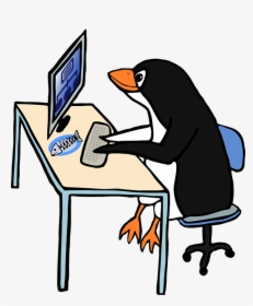 Linux, Tux, Administrator, Animal, Bird, Computer, - Penguin At A Desk, HD Png Download, Free Download