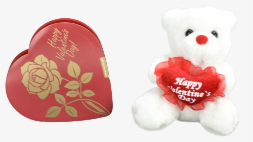 Happy Valentine"s Day Small Bear And Heart Shaped Chocolate - Teddy Bear, HD Png Download, Free Download