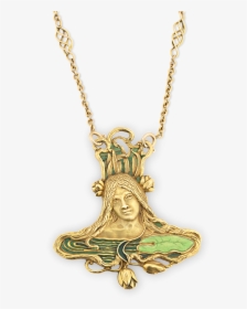 Art Nouveau Pendant And Chain - Art Nouveau Chain Necklace, HD Png Download, Free Download