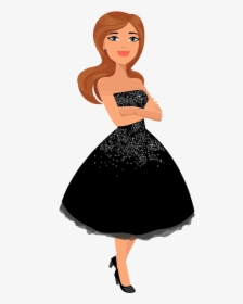 Girl In Shiny Dress - Girl In Black Dress Cartoon, HD Png Download, Free Download