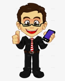 Business/geek Businessman With Cellphone - Boy With Glasses Clipart, HD Png Download, Free Download