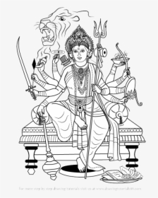 Durga Drawing Step By - Devi Maa Images For Coloring, HD Png Download, Free Download