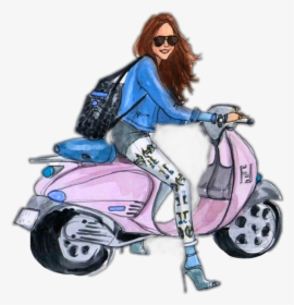 #ftestickers #clipart #girl #scooter #cycle #pink - Vespa Drawing, HD Png Download, Free Download