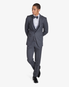 Charcoal Gray Notch Lapel Suit - Charcoal And Blue Suit, HD Png Download, Free Download
