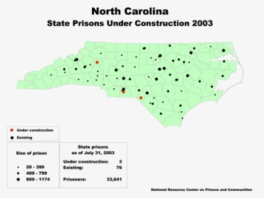 A Map Of North Carolina, With Its Existing State Prisons - East Carolina University Location Map, HD Png Download, Free Download