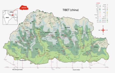 Bhutan-map - Land Area Of Bhutan, HD Png Download, Free Download