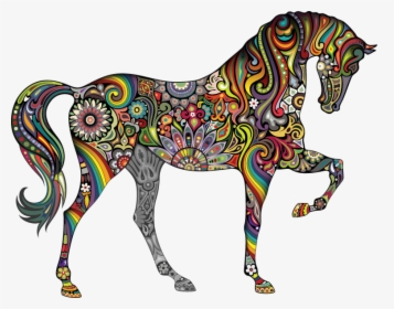 The Multi-colored Horse Of My Imagination - Horse Drawing Facing Right, HD Png Download, Free Download
