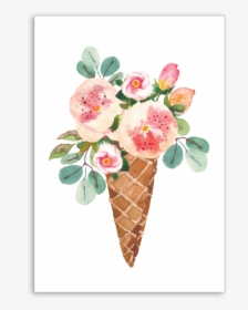 Icecream Cone Of Flowers Drawing, HD Png Download, Free Download