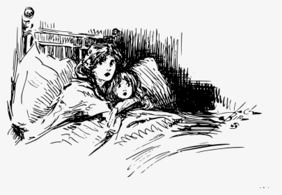 Line Art,art,fiction - Child Scared In Bed Drawing, HD Png Download, Free Download