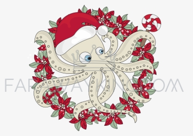 Christmas Octopus Cartoon, HD Png Download, Free Download