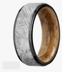 Men"s Black Zirconium Meteorite Ring With Wood Sleeve - Meteorite Mens Ring With Wood Sleeve, HD Png Download, Free Download