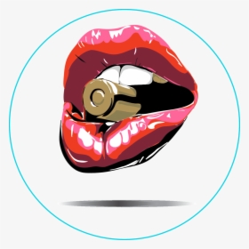 Sexy Biting Red Lips With Gold Metal Bullet Sticker - Lips Bullet, HD Png Download, Free Download