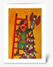 Christmas Elf Cat Greeting Card - Cartoon, HD Png Download, Free Download
