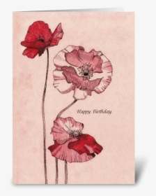 Birthday Drawing Poppy Flowers Greeting Card - Poppy, HD Png Download, Free Download