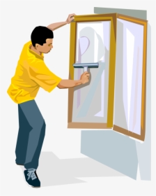 Vector Illustration Of Adolescent Youth Window Cleaner - Window Cleaning Clip Art, HD Png Download, Free Download