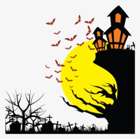 Banner Graveyard Vector Halloween Design - Halloween Illustration Png, Transparent Png, Free Download