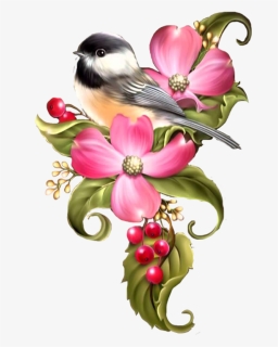 Transparent Pajaros Png - Bird In Flowers Clip Art, Png Download, Free Download