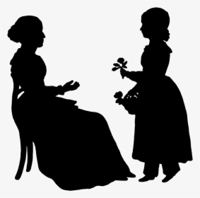 Victorian Silhouette Mother Daughter With Flowers - Transparent Mother Daughter Clipart, HD Png Download, Free Download